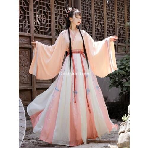2021 chinese traditional clothing hanfu festival streetwear dress floral printed elegant folk dance costume Princess Stage dress