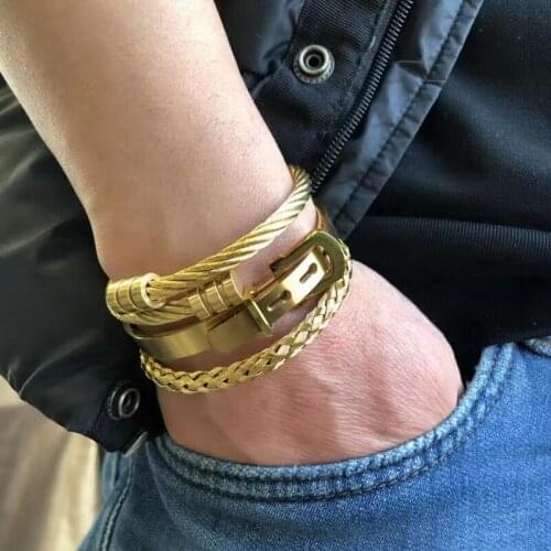 Gold 3Pcs/Set Stainless Steel Bracelet For Men Designer Roman Numeral Nail Love Brangles Handmade Luxury Charm Jewelry Bileklik