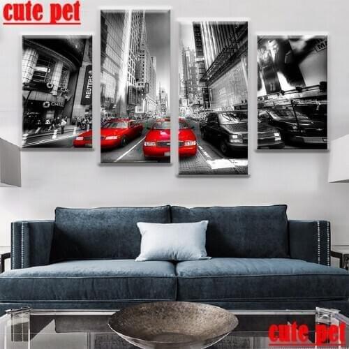 4PCS mosaic diamond City building car DIY full square diamond painting rhinestone embroidery cross stitch puzzle Home Wall Decor