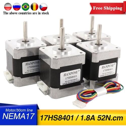 Free shipping 5pcs 4-lead Nema17 Stepper Motor 42 motor Nema 17 motor 42BYGH 1.8A (17HS8401) motor for CNC XYZ