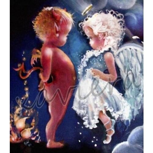 Xaviera 5D Diy Diamond Painting Full Round Drill Mosaic Embroidery Kit Devil Angel Kid Rhinestone Cross Stitch Crafts Home Decor