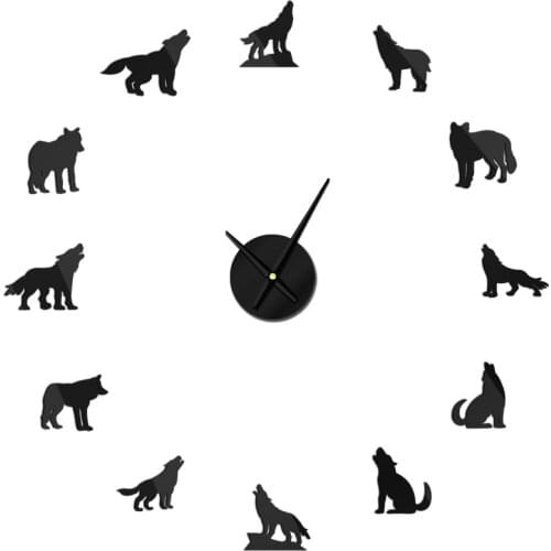 DIY Howling Wolf Large Wall Clock Modern Design Different Wolf Pose Home Decor Frameless Giant Wall Watch Wolf Lover Gift