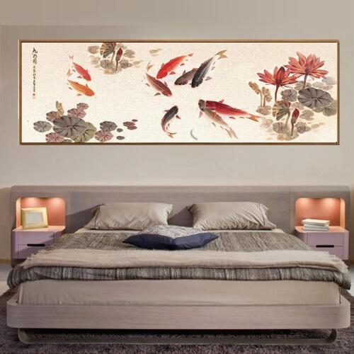 Large 5d DIY Cross Stitch Diamond Painting Chinese Calligraphy Painting Ink Koi Fish Pond Lotus Flower Embroidery Mosaic YG1291