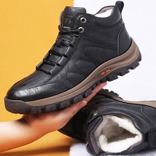 Winter Mens Wool Fur Boots Outdoor Thick Composite Sole Casual Shoes Cowhide Leather Designer Sewing Ankle Boots