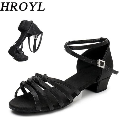 HROYL Children Latin Dance Shoes Girls’ Ballroom Shoes Comfortable Dancing Sandals For Indoors Rhinestone Buckle Tango Shoes