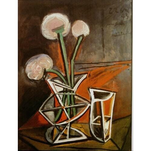 Oil Painting Reproduction on Linen canvas,vase-with-flowers-1943 by pable picasso ,Museam Quality,Free fast shipping,HANDMADE