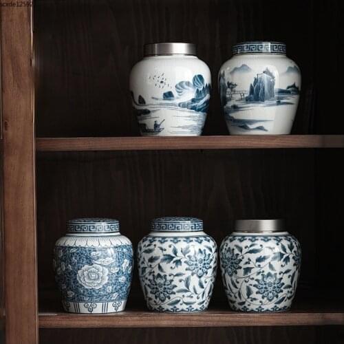 Classical Flower Landscape Pattern Ceramic Storage Jar with Lid Large-capacity Tea Cans Household Candy Nut Sealed Storage Jar