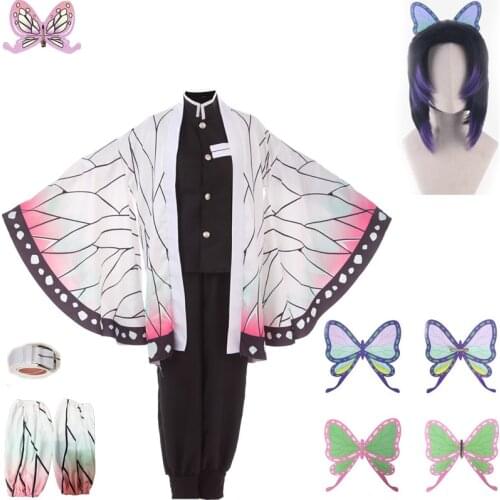 Adult Kids Demon Slayer Kimetsu no Yaiba Kochou Shinobu Cosplay Costume Women Kimono Uniform Halloween Christmas Party Costume