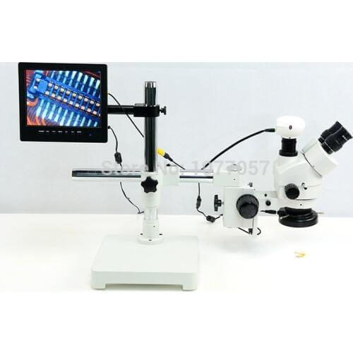 Best Sale,35X-225X HD Industry LCD AV Zoom Stereo Microscope + Boom Stand +AV camera + LED ringlight + 8 '' LCD screen