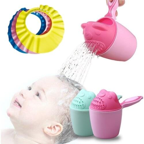 Cute Cartoon Baby Shower Bath Spoon Head Watering Bottle Todder Kids Wash Hair Bailer Shampoo Cup & Cap Infant Care Tool