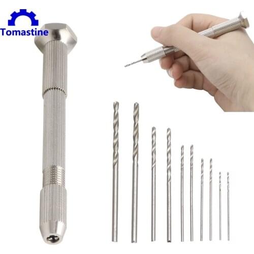 Mini 10pc Micro Aluminum Hand Drill Twist Drill Bit Woodworking Chuck Twist Drills Rotary Tools