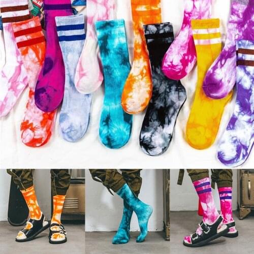Fashion Tie Dye Socks Men Women Cotton Colorful Psychedelic Graffiti Funny Skateboard Couple Harajuku Hiphop Tube Sports Socks