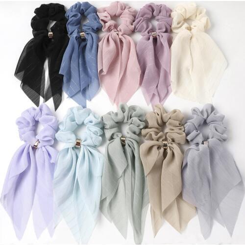 Fashion Solid Chiffon Lady Hair Scarf Scrunchies Elastic Hair Band Rope For Women Bows Scrunchie Hair Tie Ribbon Bands Accessori