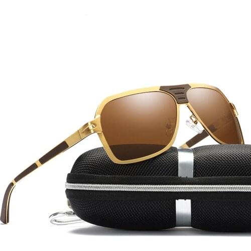Alloy Oversized Rectangle Spring Leg Cool Men Polarized Sunglasses Custom Made Myopia Minus Prescription Polarized Lens -1 To -6