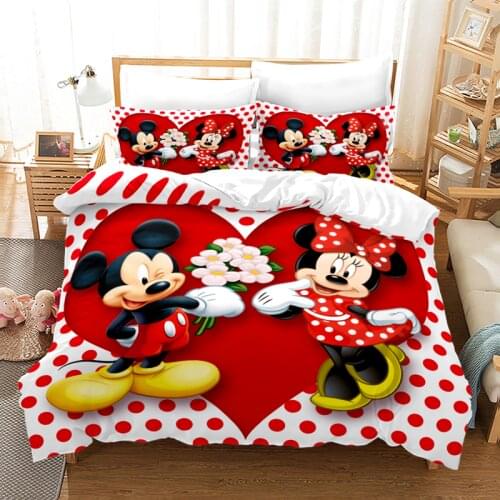 Mickey Minnie Mouse Red Love Wave Point Couples Bedding Sets Euro Australia Cartoon 3d Duvet Cover Sets Pillowcases New Bed Sets
