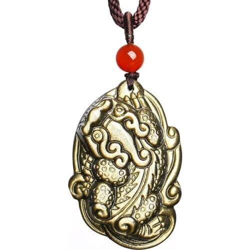Natural Stones Golden Obsidian PIXIU Pendant Free Necklace Patron saint Transfer Lucky Crystal Jewelry Energy Stone gift