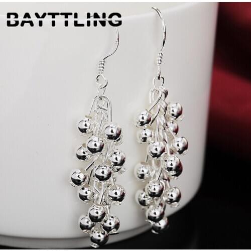 BAYTTLING New 55MM 925 Sterling Silver Exquisite Smooth Grape Bead Drop Earrings For Woman Charm Fashion Jewelry Gift