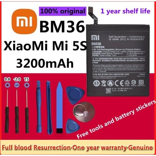 Xiao mi 100% Orginal BM36 3200mAh Battery For Xiaomi Mi 5S MI5S M5S BM36 High Quality Phone Replacement Batteries +Tools
