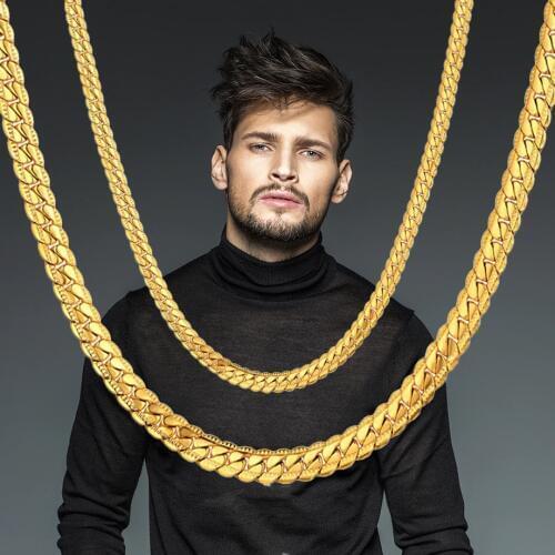 Gold Color 316L Stainless Steel Necklace Femme Boys Mens Chain Necklace Fashion Jewelry, Punk Classic 4MM 7MM Snake Chain