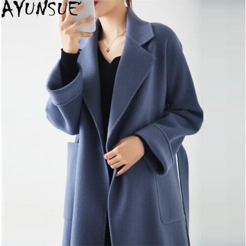 AYUNSUE 100% Wool Coat Women Autumn Winter Long Jacket Elegant Coats Female Outwear Korean Clothes Manteau Long Femme 2021