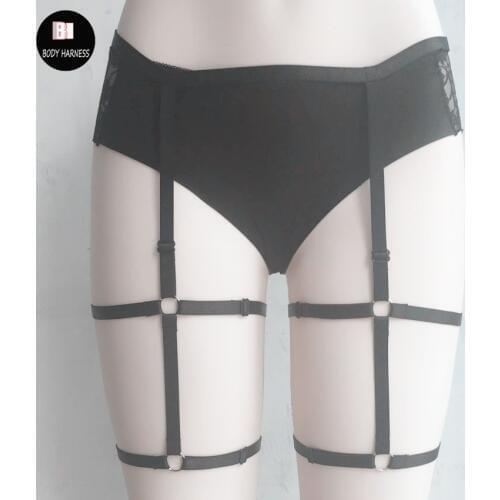 Pastel goth bondage lingerie bridal garter belt Handmade black body harness Harajuku garter belt