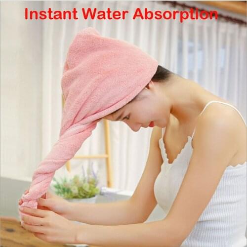 Hot sale Superfine fiber Dry Hair Bath Towel Microfiber Quick Dry Turban Super Absorbent Women Hair Cap Wrap with Button thicken