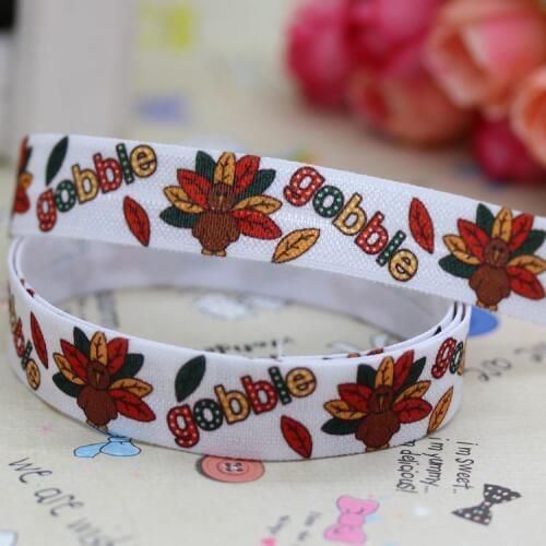 5/8'' Free shipping Fold Over Elastic FOE thanksgiving day turkey printed headband hair band diy decoration wholesale OEM B275