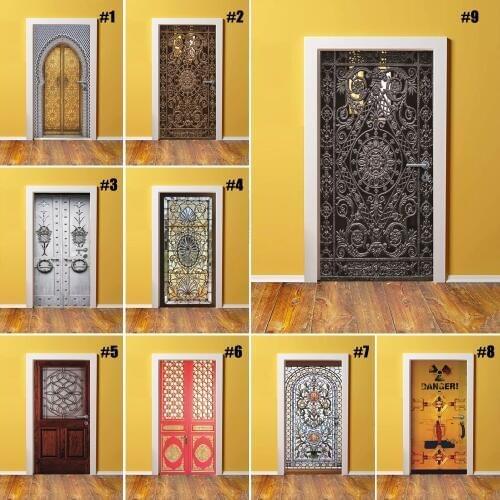 Self Adhesive Renew Home Decored 3d Door Sticker Retro Print Art Waterproof Wallpaper Mural Wardrobe Renovation Decal Pictures