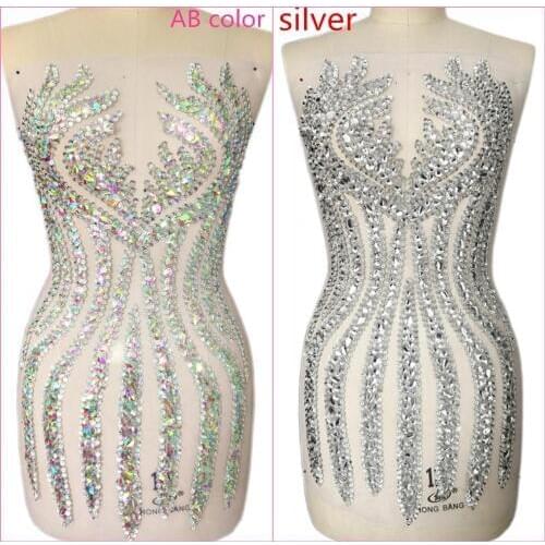 HAND Made Beaded Silver Women Lady Evening Prom Clothes Sewing Rhinestones Patch Patches For Clothing Wedding Dress Decorations