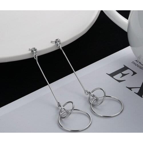 Drop Circle Earrings For Women Girl Zircon Tassel Long Chain Female Korea Fashion Punk Geometric Hot Lady Party Jewelry BOYULIGE