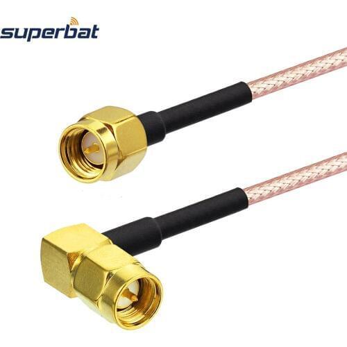 Superbat SMA Male Plug Right Angle to SMA Male Straight Patch Lead RG316D 40cm for Wi-Fi Radios RF Cable Assembly