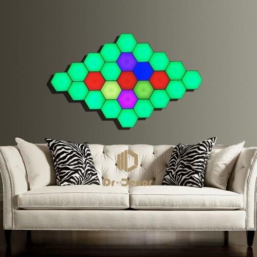 Modern LED Night Lights for Kids Rooms, Quantum Modular Sensitive Lamp Dimming Hexagon Atmosphere Light Touch Sensitive Lighting