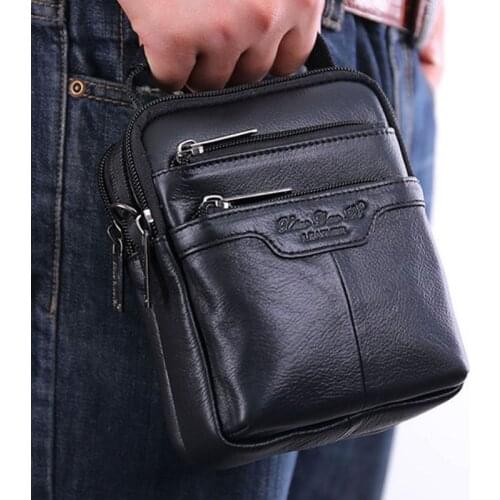 YIANG Mens Genuine Leather Messenger Shoulder Cross Body Bag Pouch Belt Fanny Waist Bag Tote Multipurpose Bag