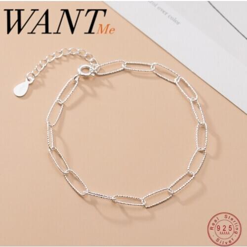 WANTME New Arrivals Genuine 925 Sterling Silver Punk Geometric Oval Chain Charm Bracelet&Bangle for Women Rock Unisex Jewelry