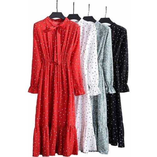 Vestidos Spring Autumn Fashion Chiffon Dress 2021 New Floral Long Sleever Medium Long Round neck Casual Women Dresses NBH92