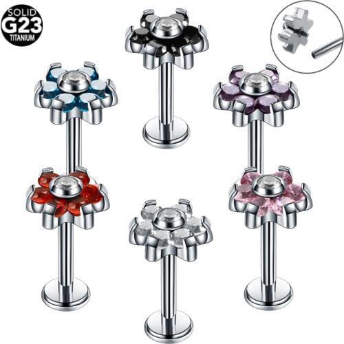 1PC G23 Titanium Tragus Earrings Cartilage Piercings Flower Crystal Tragus Piercing Ear Tragus Piercing Ear Ring Body Jewelry