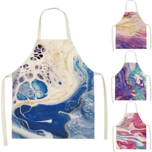 1 Pcs Colorful Marble Anti-fouling Kitchen Aprons for Women Linen Household Cleaning Cooking Baking Waist Bibs