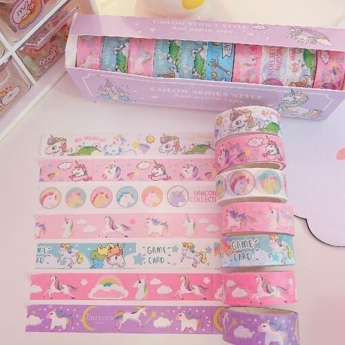 10 pcs/pack Unicorn Lovely Girl Bullet Journal Washi Tape Set Adhesive Tape DIY Scrapbooking Sticker Label Masking