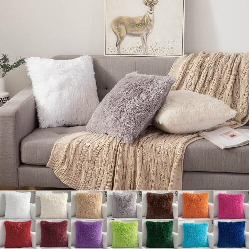 14 colors Pillowcase Cushion Cover Pillow Case Square Bed Decor Fur Cushion Shaggy Sofa Waist Home Plush Home Decor D30