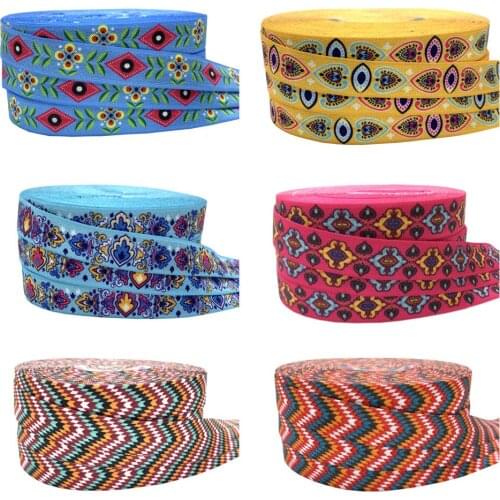 16mm Colorful Geometry Print Chevron Fold over Elastic Band Sewing Tape Handmade Crafts Accessories DIY Baby Headband Hair Ties