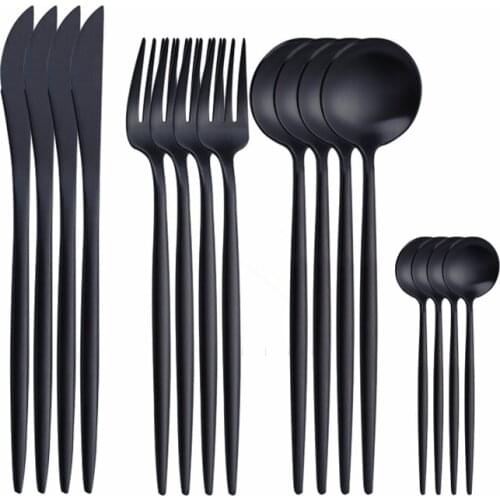 16pc Black Western Dinnerware Set Stainless Steel Cutlery Set Matte Knifes Forks Spoons Kitchen Tableware Set Silverware Flatwar