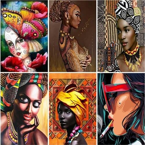 Full Square&Round Drill DIY Cartoon Diamond Painting African Woman Embroidery Mosaic Art Picture Rhinestones Home Decor Gift