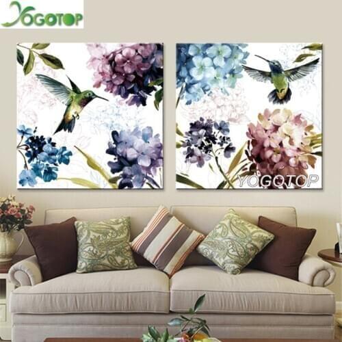 Diy diamond painting Abstract Blue Flowers hummingbird home decor,5d Full diamond embroidery mosaic stickers gift 2pcs ML834