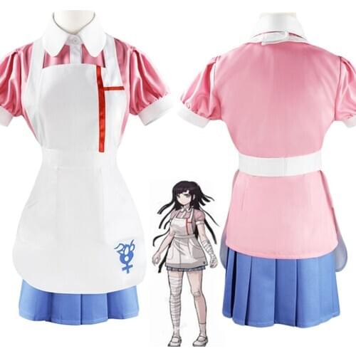 Anime Dangan Ronpa 2 Cosplay Mikan Tsumiki Costume Women Dress Halloween Danganronpa Shirt + Skirt + Apron Wig Dress-up C40K215