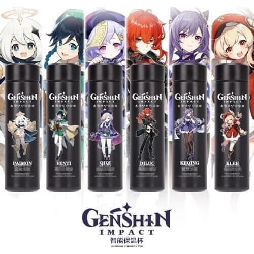 Anime Game Genshin Impact Paimon Diluc Qiqi Stainless Steel Vacuum Cup Thermos Water Bottle Gift