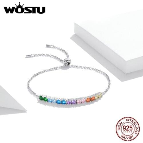 WOSTU 2021 New 925 Sterling Silver Rainbow Bridge Bracelet Adjustable Bracelet Chain for Women Anniversary Jewelry Gift BKB213