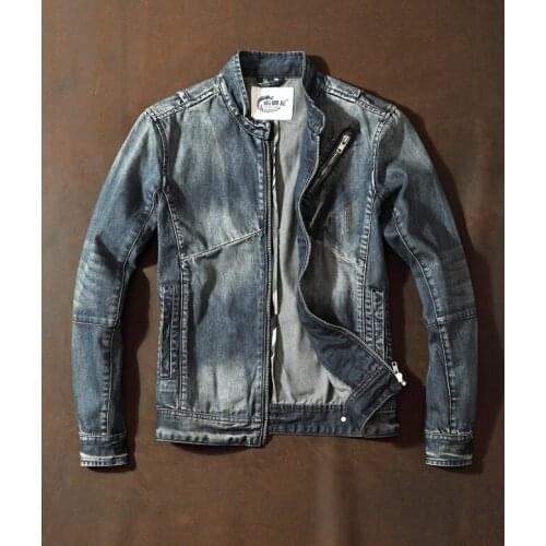 Spring Autumn Motorcycle Biker Jeans Jackets Men Stand Collar Denim Coat Man Casual Streetwear Vintage Cowboy Jackets