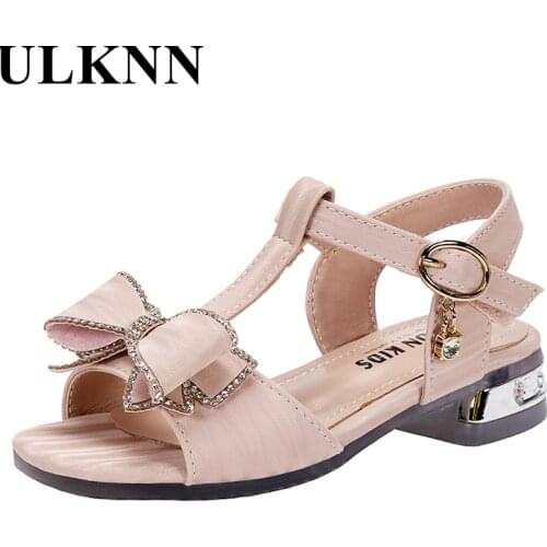 ULKNN Childrens Summer Sandals Bowknot Princess Shoes Girls Student BabyToddler Non-slip Beach Shoes Kids Rhinestone New