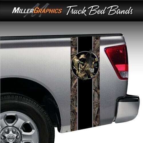 For x2 Bow Hunter Grim Reaper Camo Truck Bed Band Stripe Decal Graphic Sticker Kit