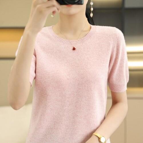 Autumn Womens Jumper 100% Wool Knitted Pullover Women Clothes Casual Short Sleeve Solid Sweater Ladies O-Neck Loose Large Size